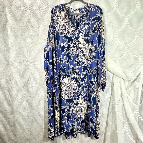 CLOSED Emily floral maxi kobalt long sleeve silk blend dress size L - Picture 3 of 11